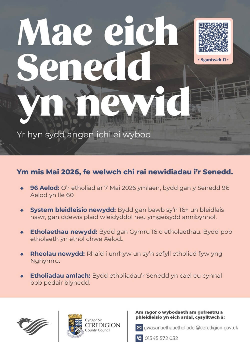 Manylion eich Senedd yn newid